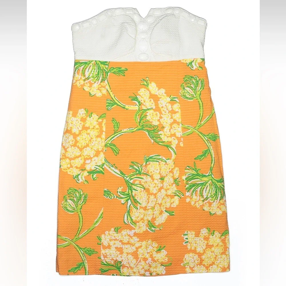 Lilly Pulitzer Orange Floral Strapless Dress Jacquard Lace by the Docks Size 0 - Picture 3 of 14